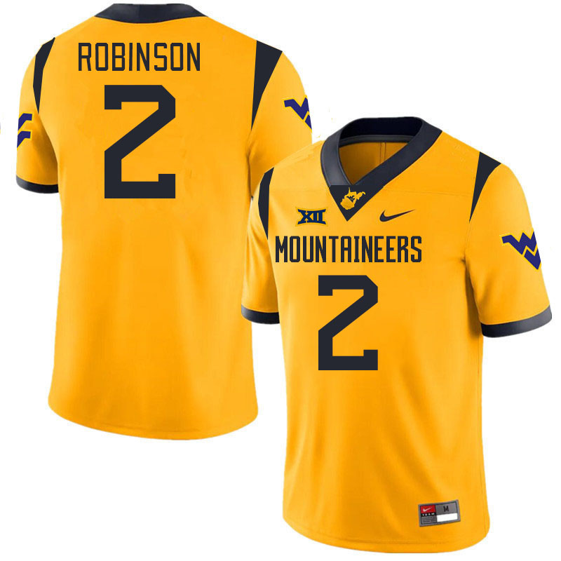 #2 Justin Robinson West Virginia Mountaineers College 2024 New Uniforms Football Jerseys Stitched Sale-Gold